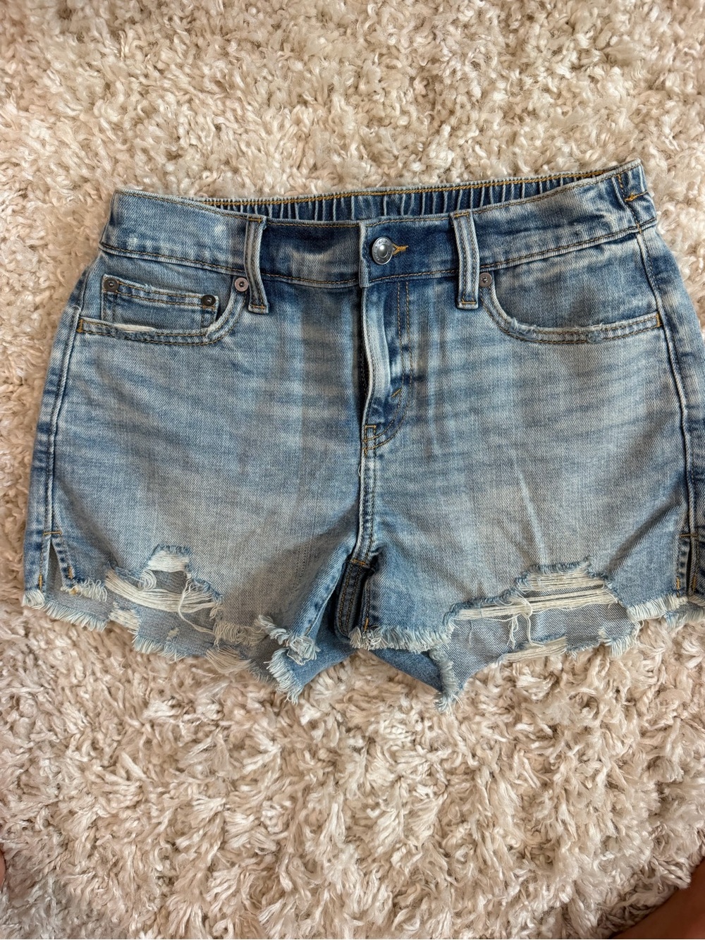 aerie Light Wash Distressed Denim Shorts